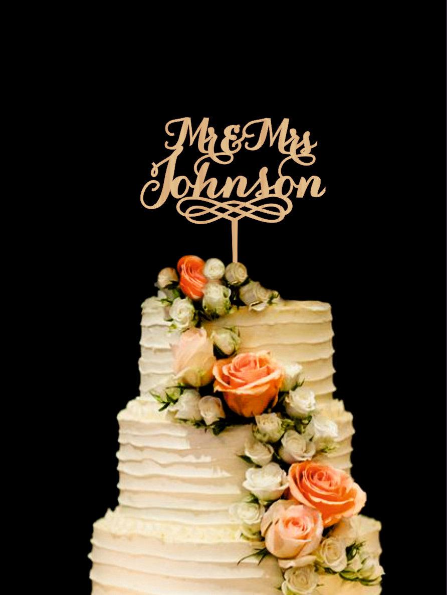 Mariage - Mr Mrs Wedding Cake Topper Personalized Last Name Bride and Groom Cake Topper