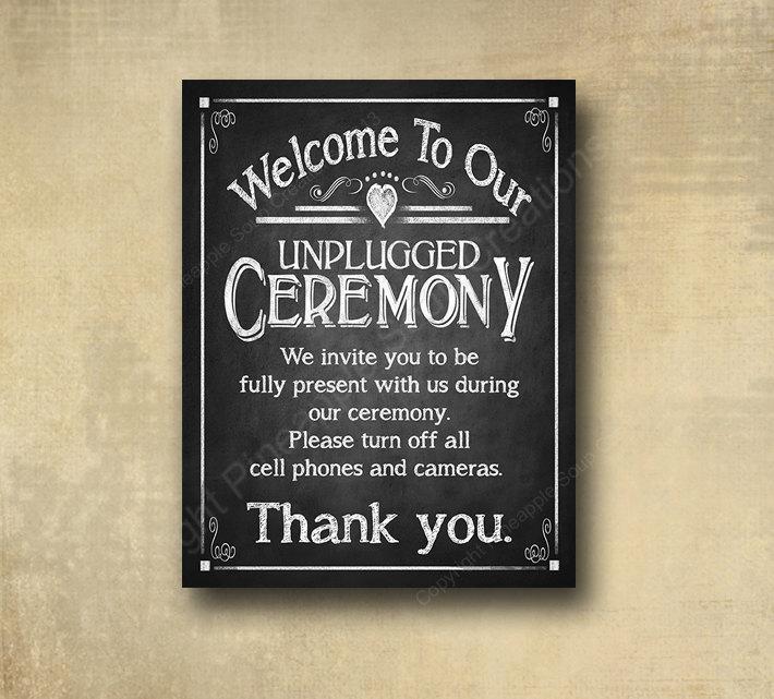 Hochzeit - Chalkboard Style Printed Wedding Ceremony Sign - Welcome to our unplugged Ceremony - Wedding signage -  with optional add ons
