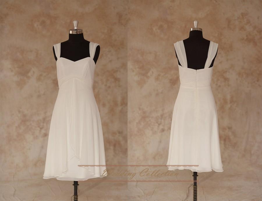 Свадьба - Simple Chiffon Cap Sleeves Garden/Beach Wedding Dress Tea Length