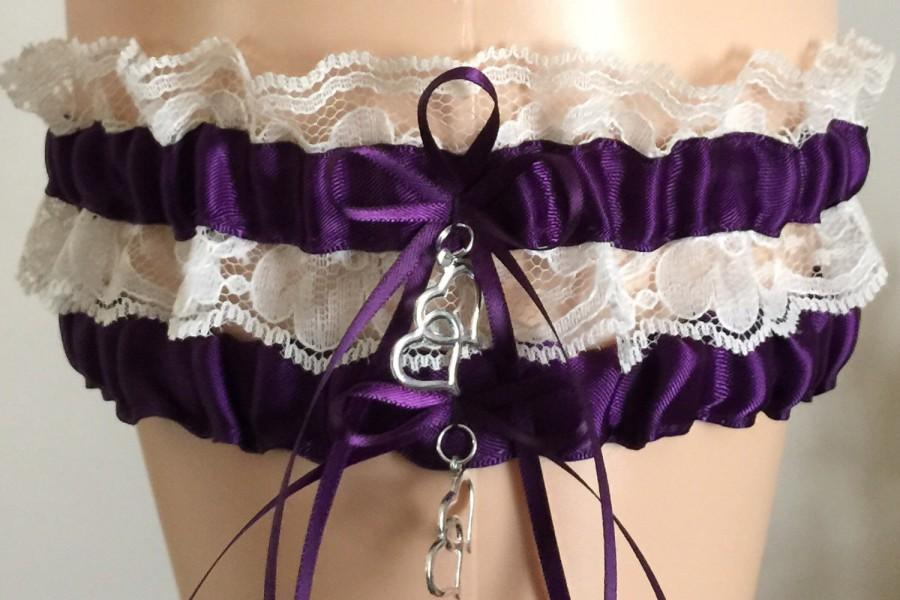 Свадьба - Wedding Garter, Bridal Garter Sets, Plum Purple and Ivory Lace Wedding Garter Set, Keepsake Garter, Bridal Gift