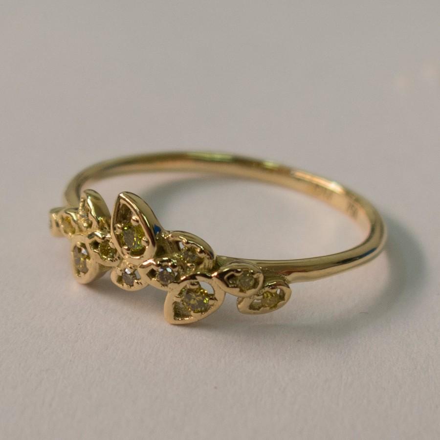 Wedding - Leaves Engagement Ring  - 14K Gold and Yellow Diamonds engagement ring, engagement ring, leaf ring, filigree, antique, art nouveau, 11