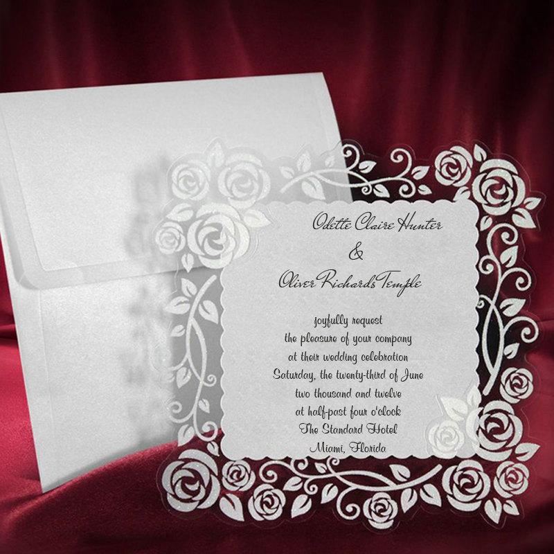 Mariage - Lace Wedding Invitation Card Personalized Handmade Invite Rose Pattern Wonderful Invitation Elegant Party Birthday Cards Free Shipping