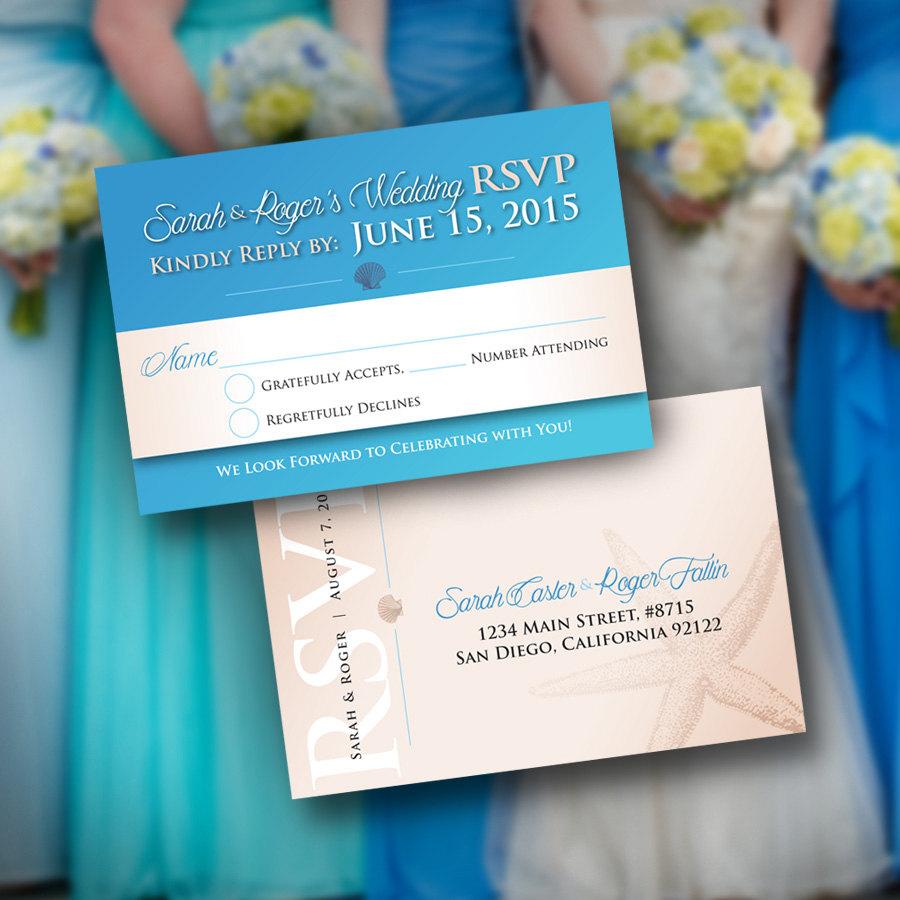 Wedding - Wedding RSVP 4x6”card. OFFSET PRINTS listing is Customizable! Beach, Blue, Vintage, Retro