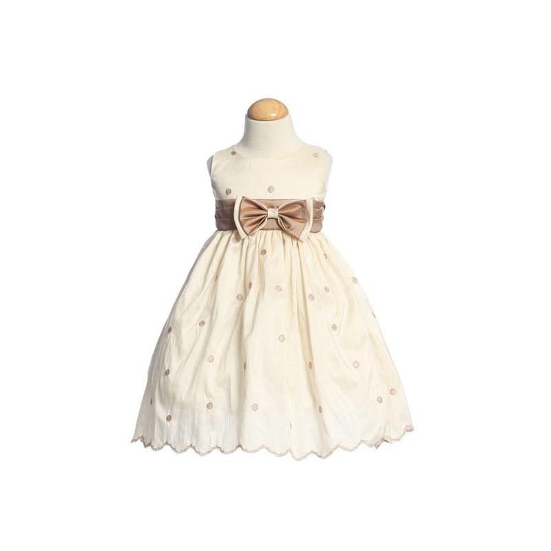Mariage - Ivory Flower Girl Dresses - Embroidered Polka-Dot Dress w/ Contrasting Waistband and Removable Bowtie Style: LM559 - Charming Wedding Party Dresses