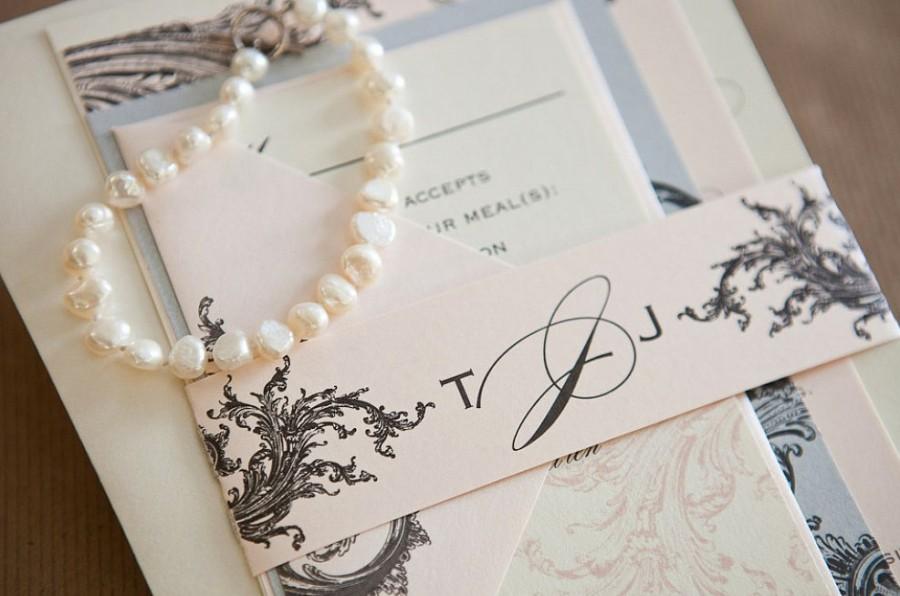 Свадьба - Limeade Deluxe Wedding Invitation Suite with Belly Band - Blush Pink, Ivory and Silver
