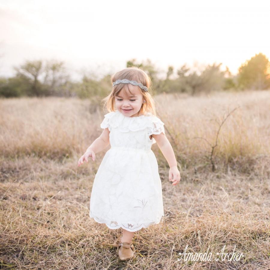 Mariage - Ivory Rose Lace Dress, Toddler and Girl Special Occasion, Flower Girl Dress
