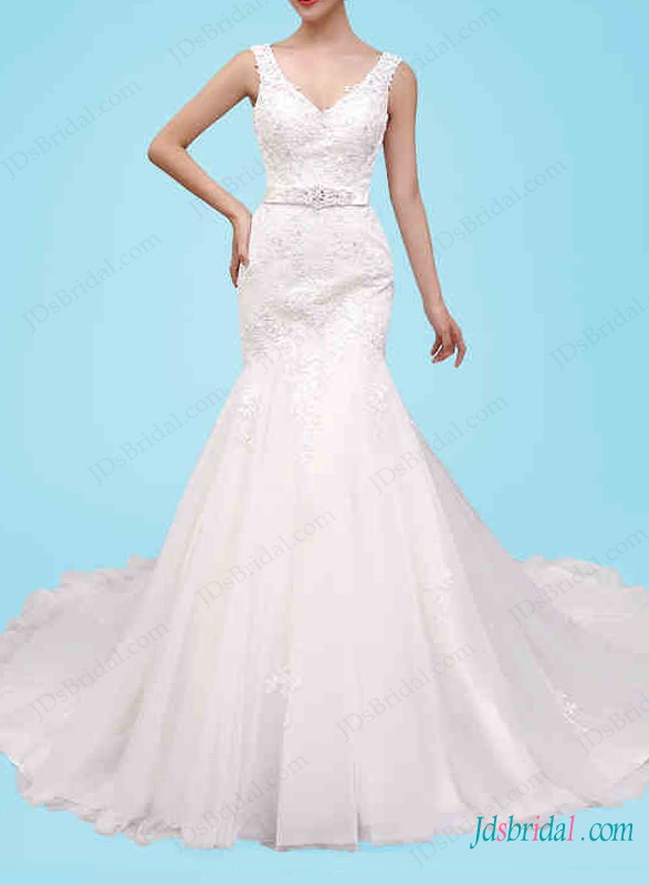 Wedding - H1462 Strappy mermaid wedding dress for curvy women