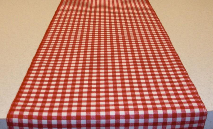 Wedding - 11" x 72" Red and White Gingham Print Table Runner