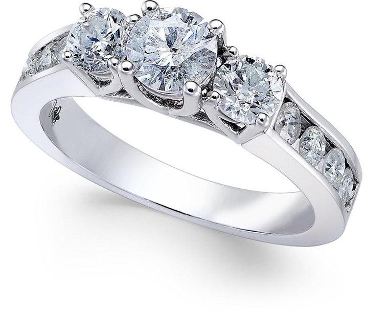 Hochzeit - Diamond Trinity Channel-Set Engagement Ring (1-1/2 ct. t.w.) in 14k White Gold