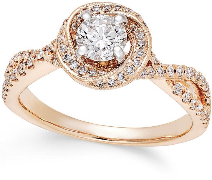 Hochzeit - Diamond Twist Halo Engagement Ring (7/8 ct. t.w.) in 14k Rose Gold