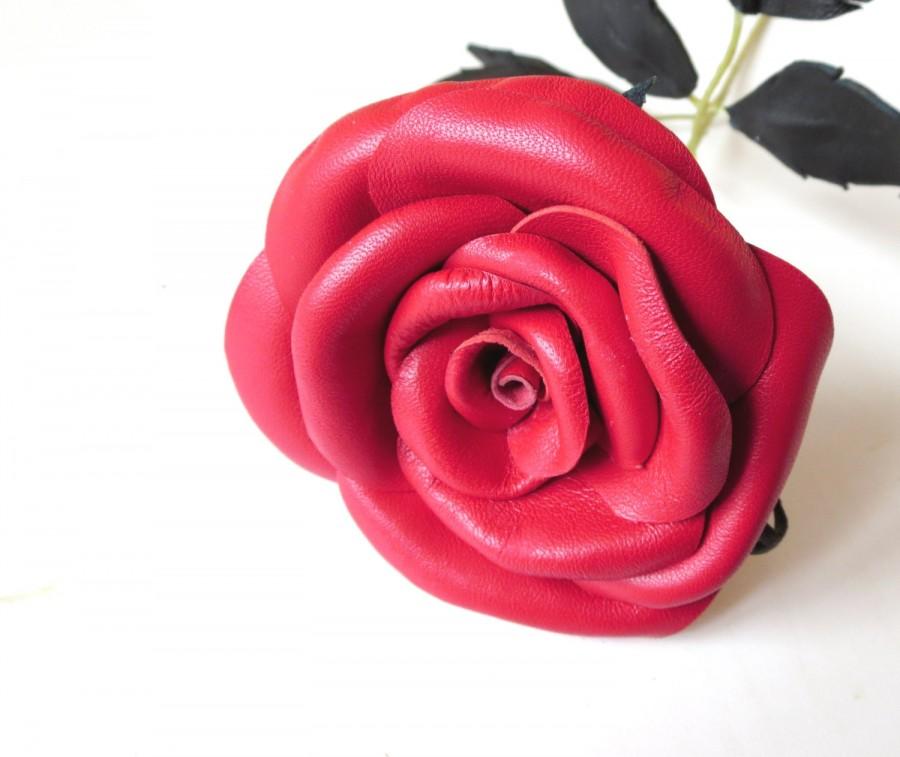 زفاف - Pink  Flower- Leather Rose, Wedding ,3rd Anniversary Gift, Long Stem Flower, Valentines Day