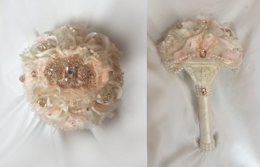 زفاف - Brooch Bouquet, Ivory & Blush Brooch Bouquet, Rose Gold Bouquet, Bridesmaids Bouquet Full Price