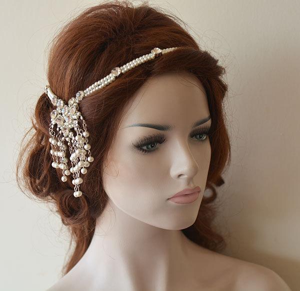 Hochzeit - Pearl Bridal Headpiece, Wedding Accessories, Pearl Headband, Wedding Headpiece, Bridal Hair Jewelry