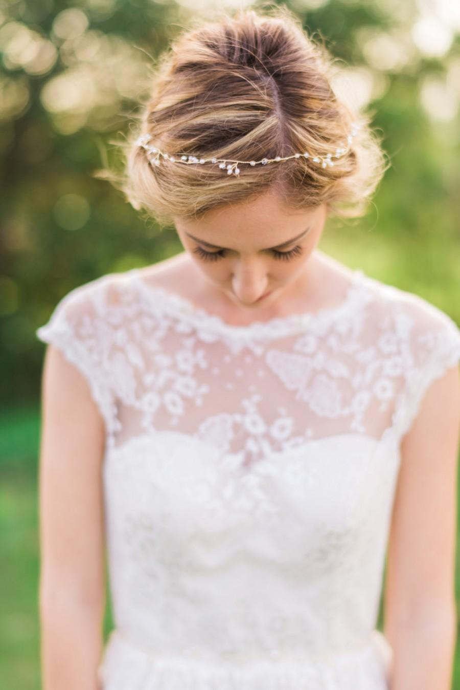Hochzeit - Bridal Gold Headband Pearl Headband Beaded Headband Pearl Headband Bridal Hair Wreath Bridal Hair Vine Pearl Hair Vine Wedding #153