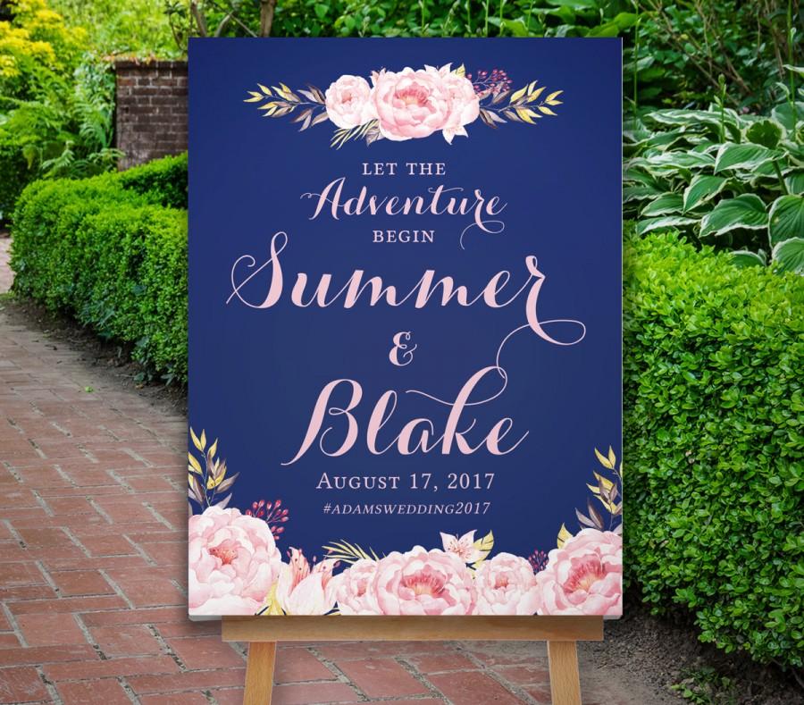 Mariage - Wedding Welcome Sign, Large Welcome Sign, Navy Blush Pink, Romantic Elegant Reception Sign, Floral Wedding Sign, Boho, The Calistoga
