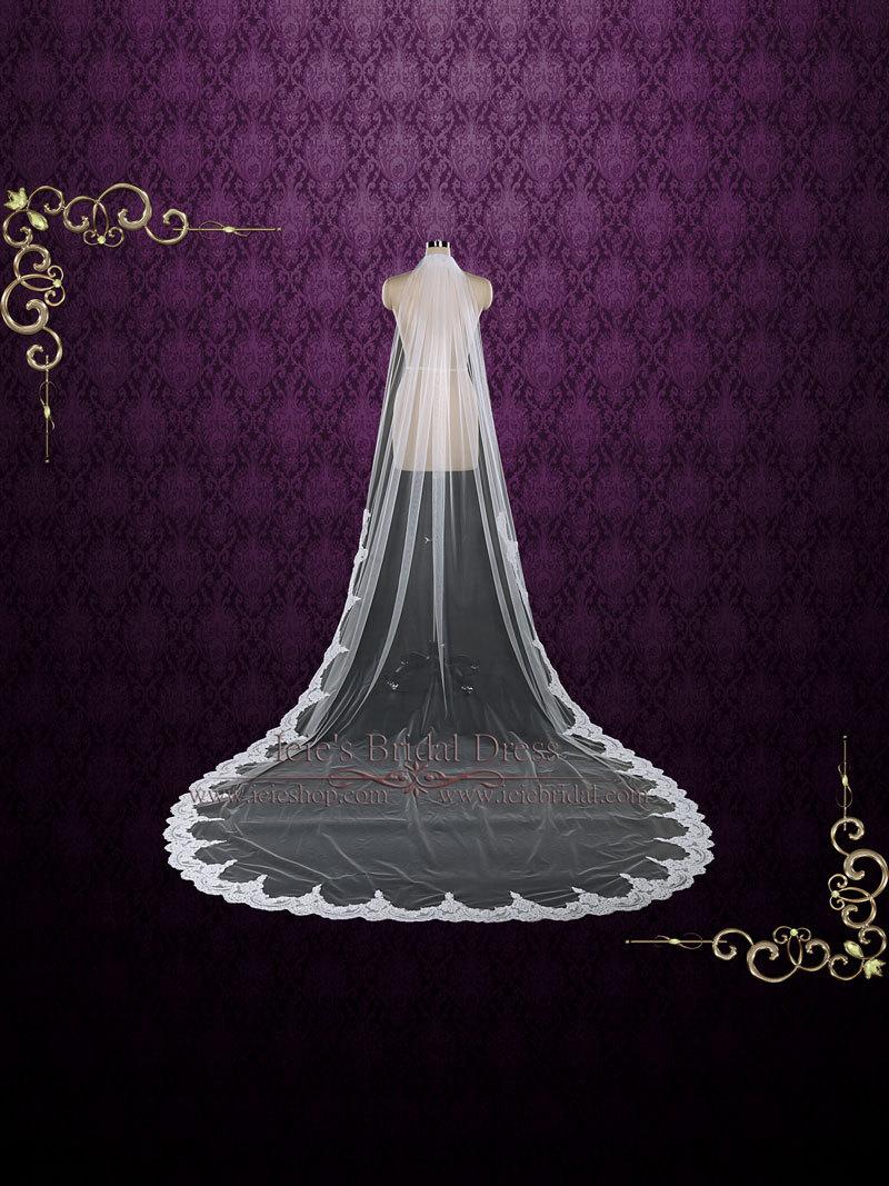 زفاف - One Layer Cathedral Wedding Veil with Lace from Midway, Lace Veil, Lace Wedding Veil, Long Lace Veil, Single Tier Veil  