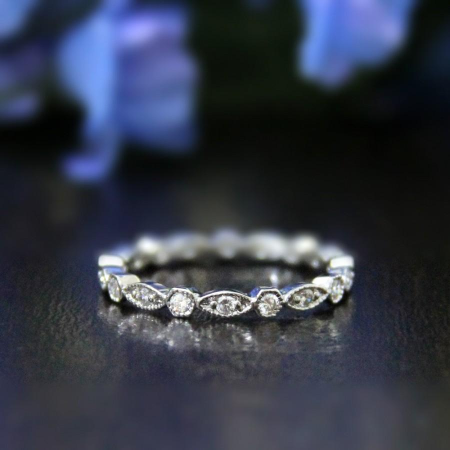 Hochzeit - 0.36 ct.tw Art Deco Eternity Band Ring-Brilliant Cut Diamond Simulants-Wedding Ring-Marquise&Hexagon Shaped-Solid Sterling Silver [6216]