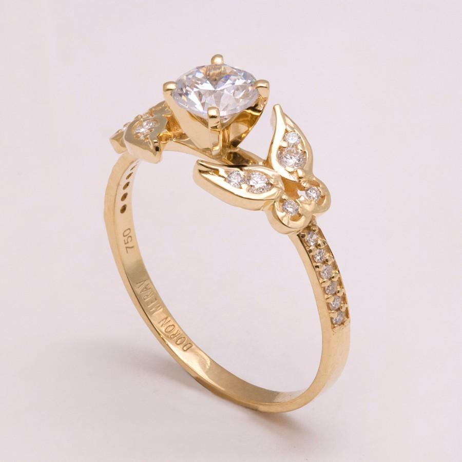 زفاف - Butterfly Engagement Ring - 14K Gold and Diamond engagement ring, diamond ring, unique engagement ring, art deco engagement ring, art deco