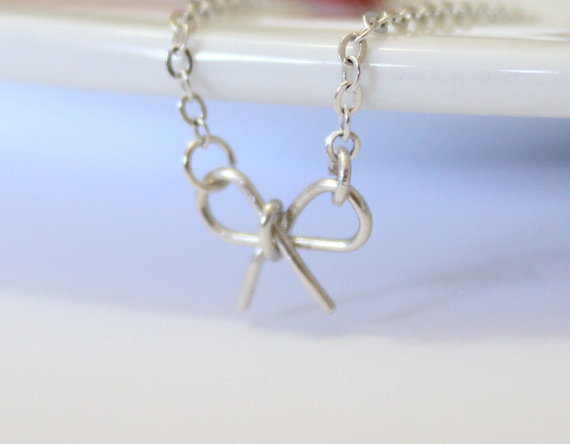Wedding - Flower Girl Sterling Silver Bow Bracelet, Bridesmaid Jewelry Gifts Tie the Knot gift Bridesmaid ,Wedding, Simple , Girlfriend , gift idea