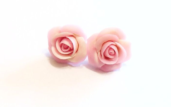 Wedding - Pink Rose Earrings, Small Flower Stud Earrings, Vintage Style Floral Retro Jewelry, Womens Fashion Accessories,Wedding,Bridesmaids Earrings