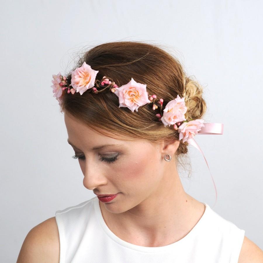 Свадьба - Pink Flower Crown, Wedding Hair Piece, Floral Wedding Headpiece, Bridal Circlet, Head Wreath, Bohemian Headband, Berry Pip Halo, Australia