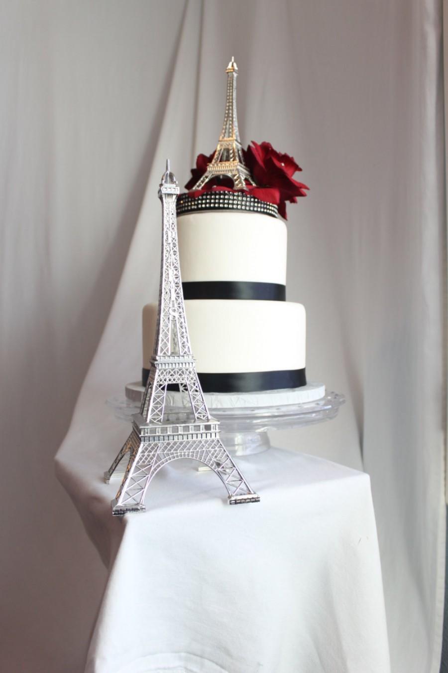 زفاف - 13" Silver Paris Eiffel Tower Cake Topper, Madeline, France, Centerpiece, Parisina Decoration