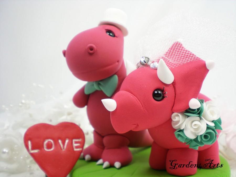 زفاف - Wedding Cake Topper--Love Dino with Clay Grass Base--Custom Order