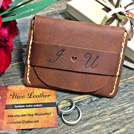 Hochzeit - Flap Wallet, Gift For Him, Personalized Leather Mens Wallet, Minimalist Credit Card , Personalized Groomsmen Gift , Nice Leather-NL101