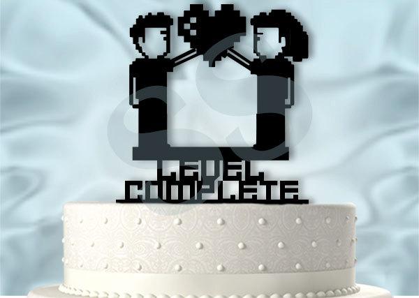 Mariage - 8 bit Couple Level Completed Wedding Cake Topper
