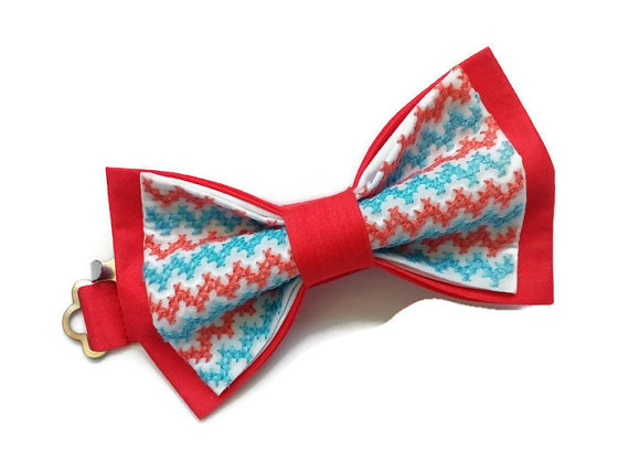 زفاف - coral bow tie embroidered chevron bowtie coral blue pattern salmon wedding tie necktie groom gift baby boys photo prop mariage de saumon ЖЯ8