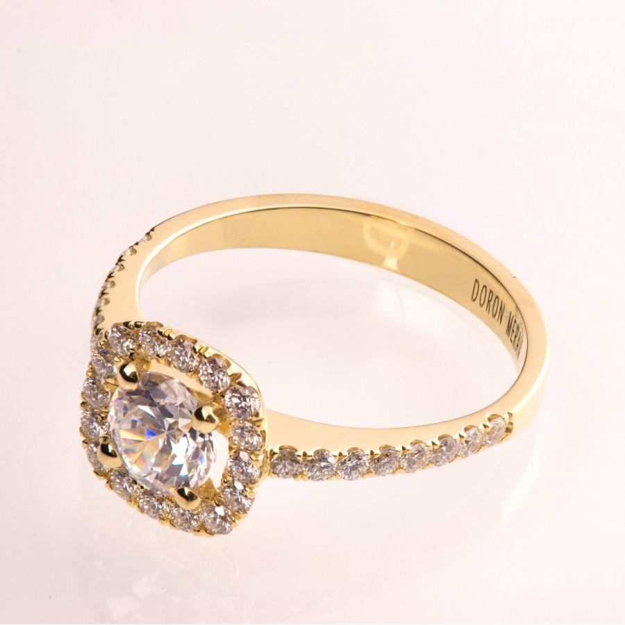 زفاف - Engagement Ring Halo Ring - 14K Gold and Moissanite ring, Halo Ring, unique engagement ring, art deco, Edwardian, forever brilliant