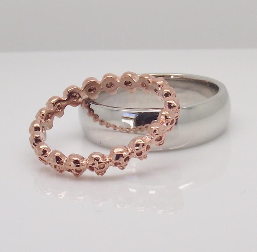 Свадьба - Wedding rings, immortally yours teaberry skull eternity ring, stackable ring, thin wedding ring, rose gold ring, wedding rings woman