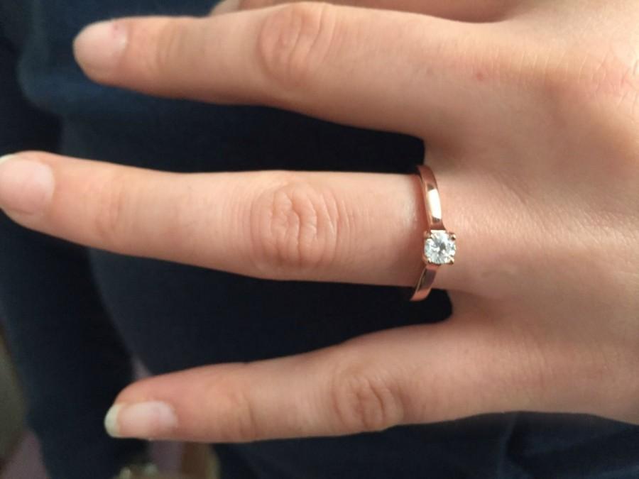 زفاف - Rose Gold Solitaire Ring- Cubic Zirconia Silver Ring,Promise Ring- Engagement Ring