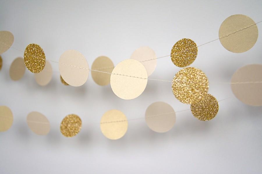 Mariage - Paper Garland in Cream and Gold, Bridal Shower, Baby Shower, Party Decorations, Birthday Decor