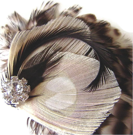 Mariage - CERISE Chinchilla Bridal Peacock Feather Hair Fascinator Clip Wedding Party Bridesmaid