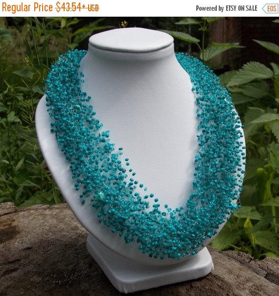 Mariage - SALE Dark Turquoise necklace multistrand handmade choker jewelry air teal natural stone bridesmaid gift beadwork women gift idea for her tee