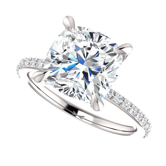 Wedding - 3.50 Carat Forever Brilliant Moissanite Engagement Ring with Genuine Diamond Sidestones