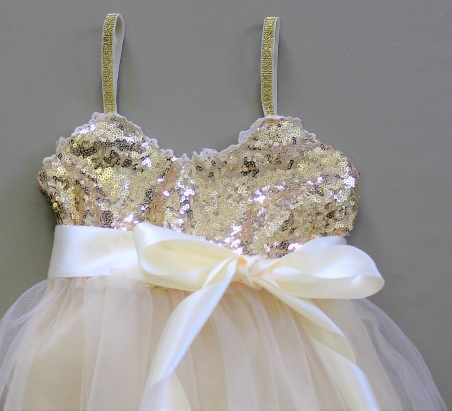 Hochzeit - Gold Beige Flower Girl Dress-Beige Flower Girl Dress