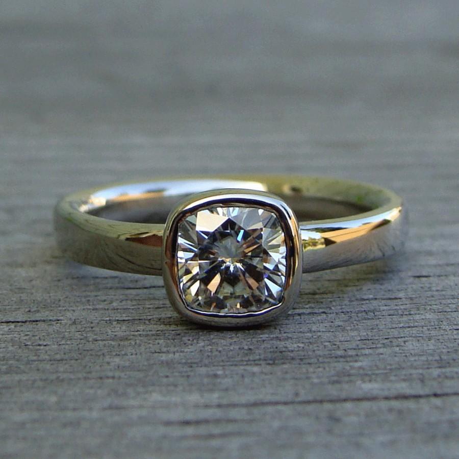 Wedding - Square Moissanite Engagement Ring - Forever Brilliant Moissanite with Recycled 14k White Gold, Solitaire Square Cushion Cut, Made to Order