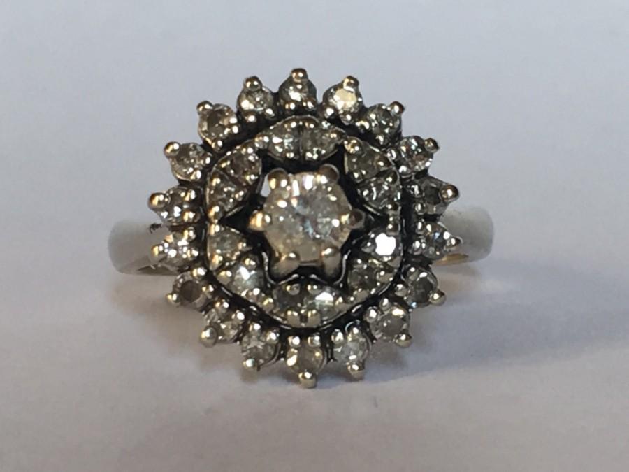 Wedding - Vintage Diamond Cluster Ring. 14K White Gold. 31 Diamonds with 1.1+ TCW. Unique Engagement Ring. April Birthstone. 10 Year Anniversary.