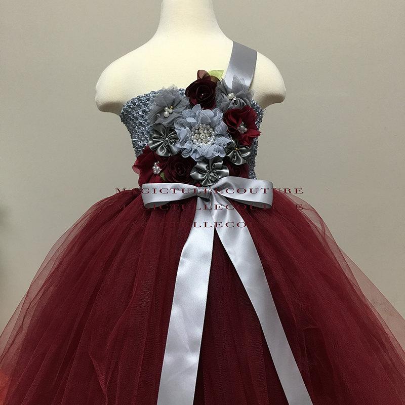 Wedding - Grey and Red Scralet red Flower Girl Dress Tutu Dress Toddler Dress Birthday Party Dress  1T2T3T4T5T6T7T8T9T