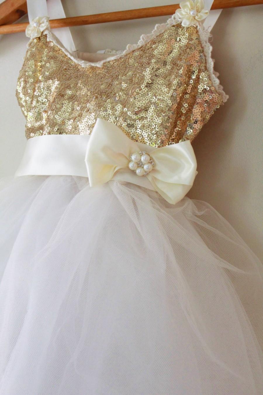 Wedding - Gold Beige Flower Girl Dress-Beige Flower Girl Dress-Gold Flower Girl Dress- Gold Birthday Girl Dress
