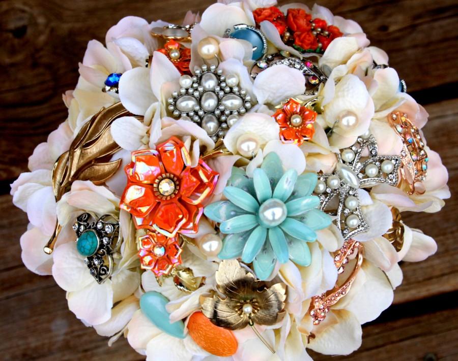 Wedding - Brooch Bouquet vintage Coral green ivory brooch bouquet lace etsy wedding, Deposit only