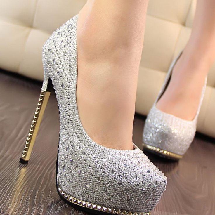 زفاف - Shiny Stiletto Platform Beading Candy Color Wedding Shoes A10
