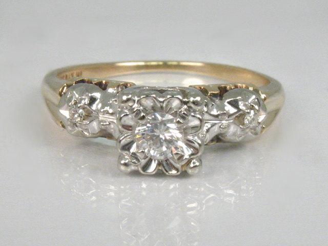 Wedding - Vintage Diamond Engagement Ring - Three Stone - 0.15 Carats