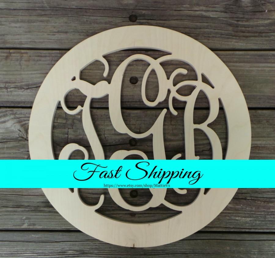 Mariage - Wooden Monogram with Circle Border - Vine Script - Unfinished - Ready To Paint - Wedding Guest Book - Nursery Decor - Monogram Home Decor