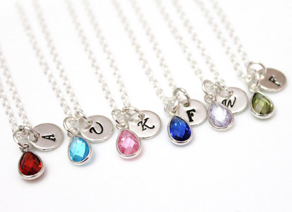 Hochzeit - Necklace Personalized Birthstone Necklace, August- September birthstone Sterling Silver, Ruby Birthstone, initial jewelry, bridesmaid gift