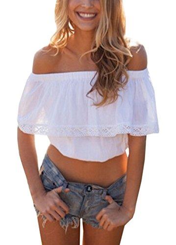زفاف - Relipop Women's Short Sleeve Shirt Strapless Blouses Off Shoulder Tops - Ussalezin