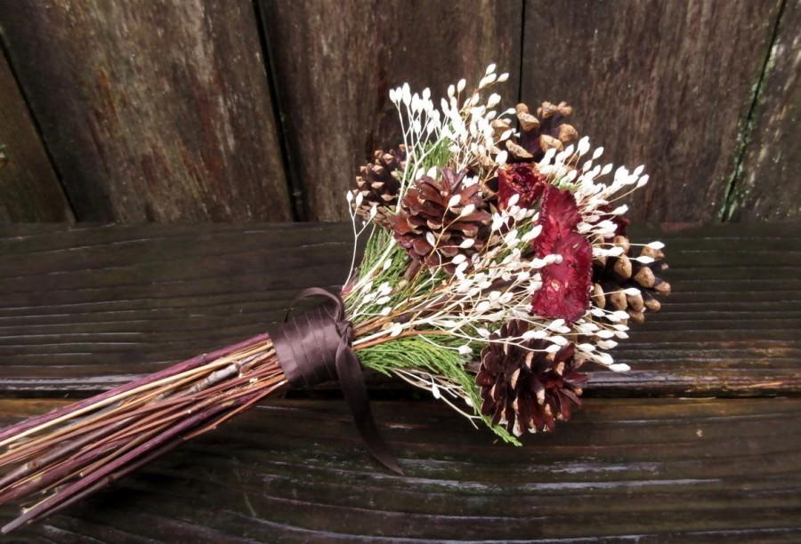 Wedding - Red & White Winter Wedding Bouquet - Cranberry Forest Glade - Pine, Juniper, Osage and Lapsana
