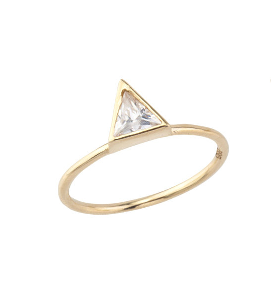 Свадьба - 14k Rose Gold Ring - Engagement Ring - Stetement Ring - 14K Gold Trillion Stone Ring -  Solid Gold ring